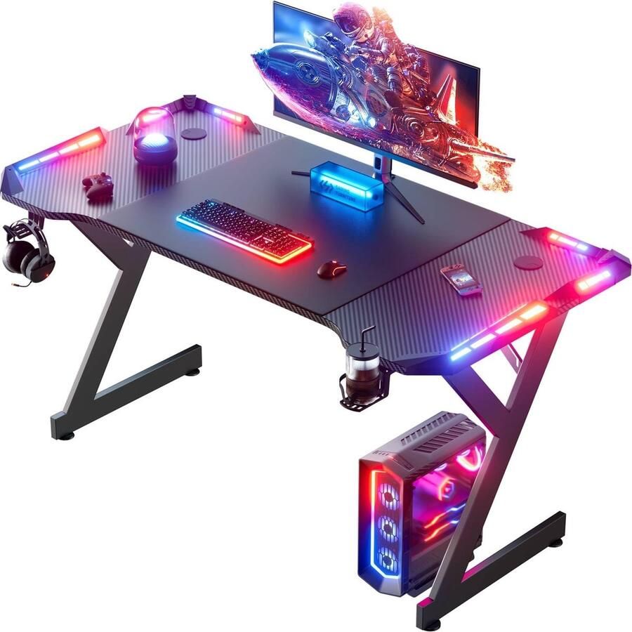 Ergonomisch Gaming Bureau met LED Verlichting 120x60 cm Ruim Ontwerp voor Studie en Spel