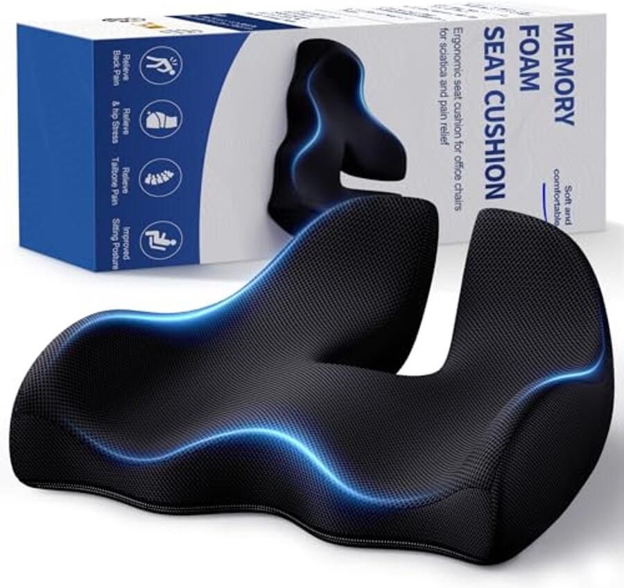 Ergonomisch Groot Geheugenkussen voor Bureaustoel Drukontlasting Ischias Pijnverlichting Traagschuim Kussen voor Lang Zitten