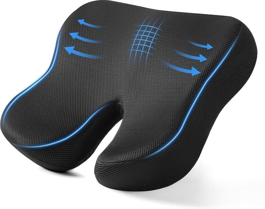 Groot ergonomisch zitkussen voor bureaustoel comfortabel en stevig traagschuim zwart