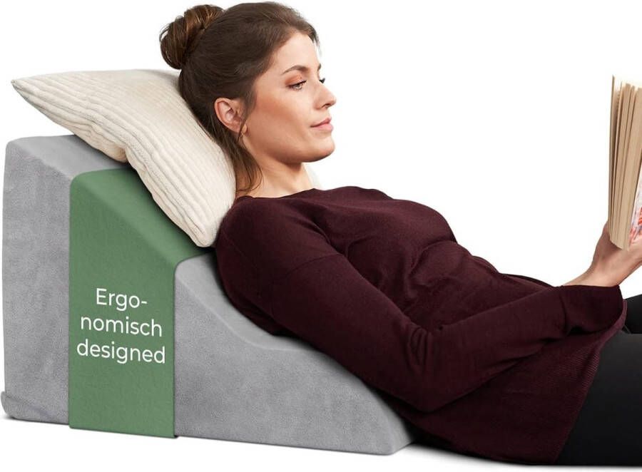 Ergonomisch leeskussen voor bed en bank Comfortabel rugkussen met traagschuim Kan worden gebruikt als refluxkussen wigkussenbed bedkussen rugleuning bij zitten en liggen grijs