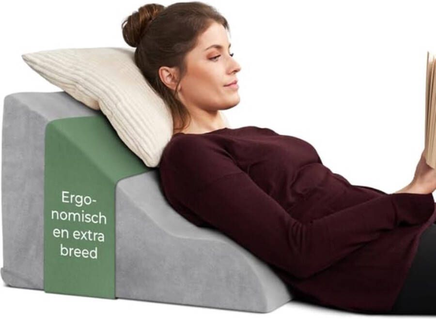Ergonomisch Leeskussen voor Bed en Sofa Comfortabel Rugkussen met Memory Foam Geschikt als Refluxkussen en Wigkussen voor Bed Nekkussen Rugkussen voor Zitten en Liggen Grijs 36 x 40 x 55 cm; 1 73 kg