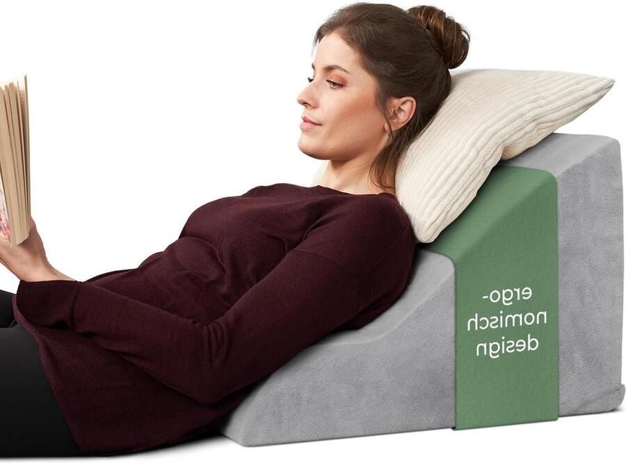 Ergonomisch Leeskussen voor Bed en Sofa Memory Foam Bruikbaar als Refluxkussen Wigkussen Bedkussen Rugleuning Zitten en Liggen Grijs Ergonomische rugkussen