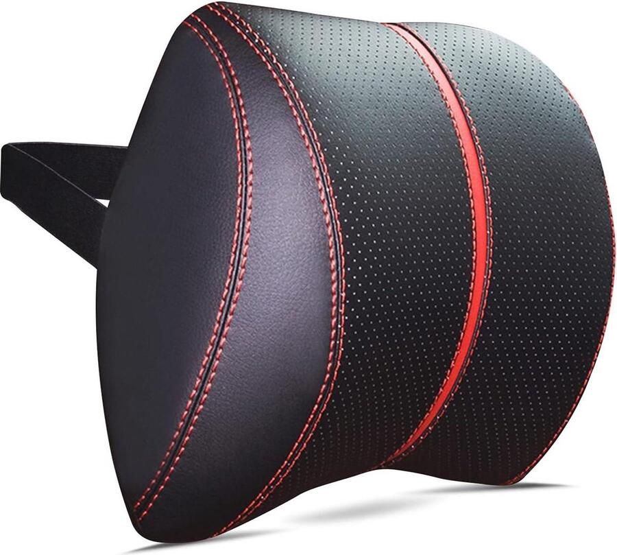 Ondersteuning lendenkussen en hoofdsteun nekkussen hoes van PU-leer traagschuim kussen zwart rood nekkussen voor auto huis stoel