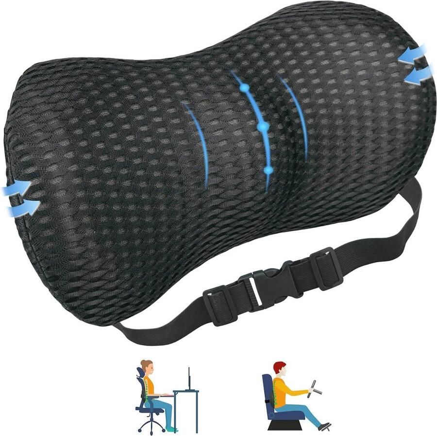 Ergonomisch Lendenkussen van Traagschuim voor Bureaustoel en Autostoel Verstelbare Lendensteun voor Rugpijnverlichting
