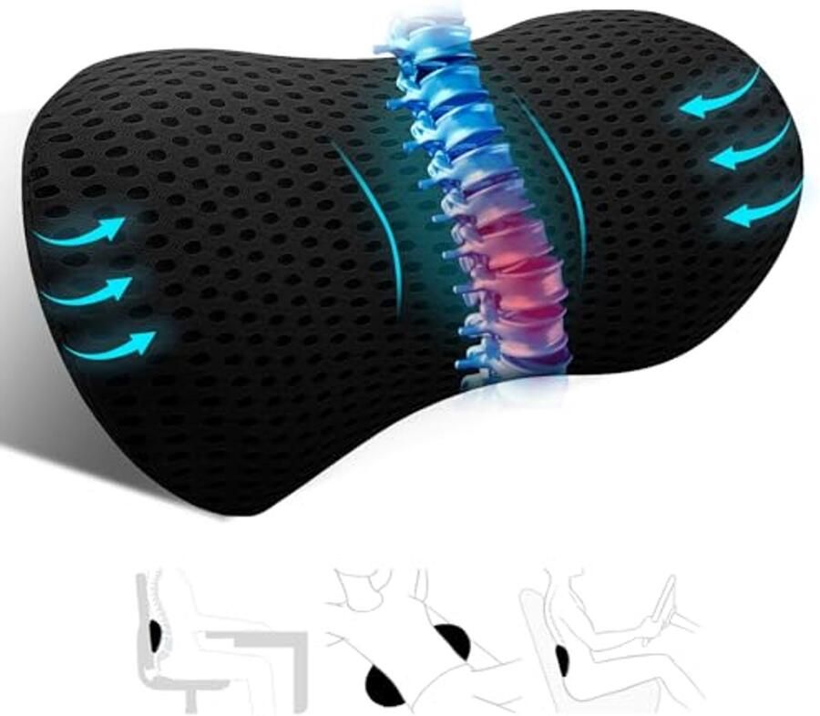 Ergonomisch Lendenkussen voor Bureaustoelen en Autostoelen Verlicht Rugpijn met Ademend Traagschuim