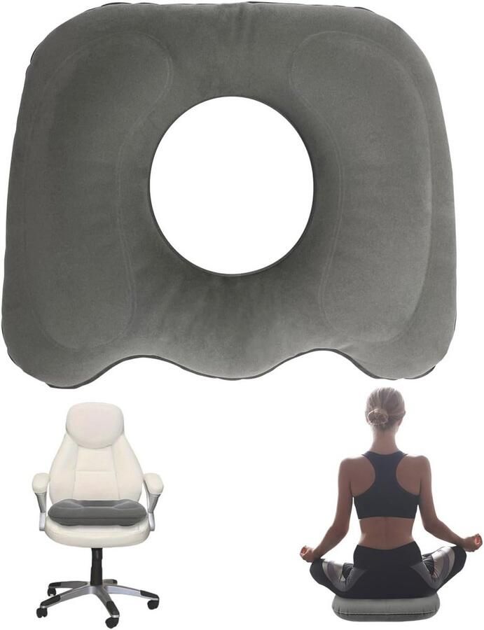 Allecto Plus Ergonomisch Zitkussen Opblaasbare Donut Kussen Orthopedisch Zitkussen voor Bureaustoelen Rolstoelen Aambeien Stuitbeenpijn Rugpijn (Grijs) - Foto 2