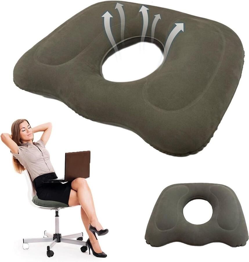 Ergonomisch opblaasbaar zitkussen voor hemorroïden en stuitje geschikt voor langdurig zitten op kantoorstoelen