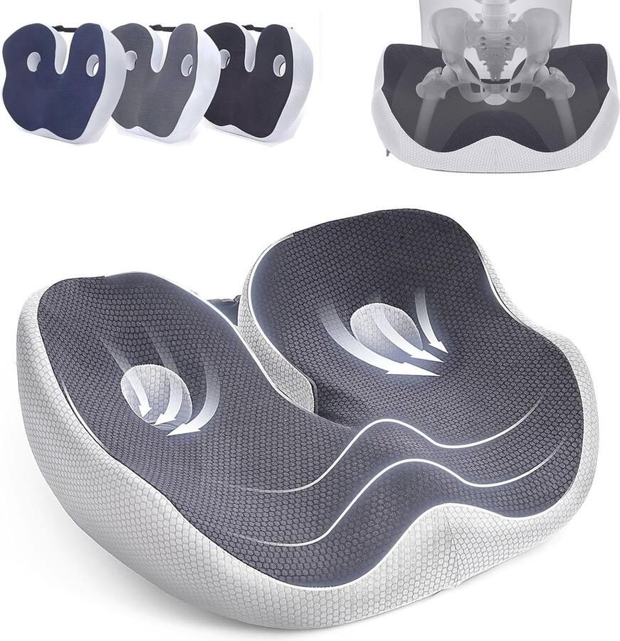 Ergonomisch Orthopedisch Zitkussen van Traagschuim voor Pijnverlichting bij Ischias en Staartbeen Ideaal voor Bureaustoel en Lang Zitcomfort