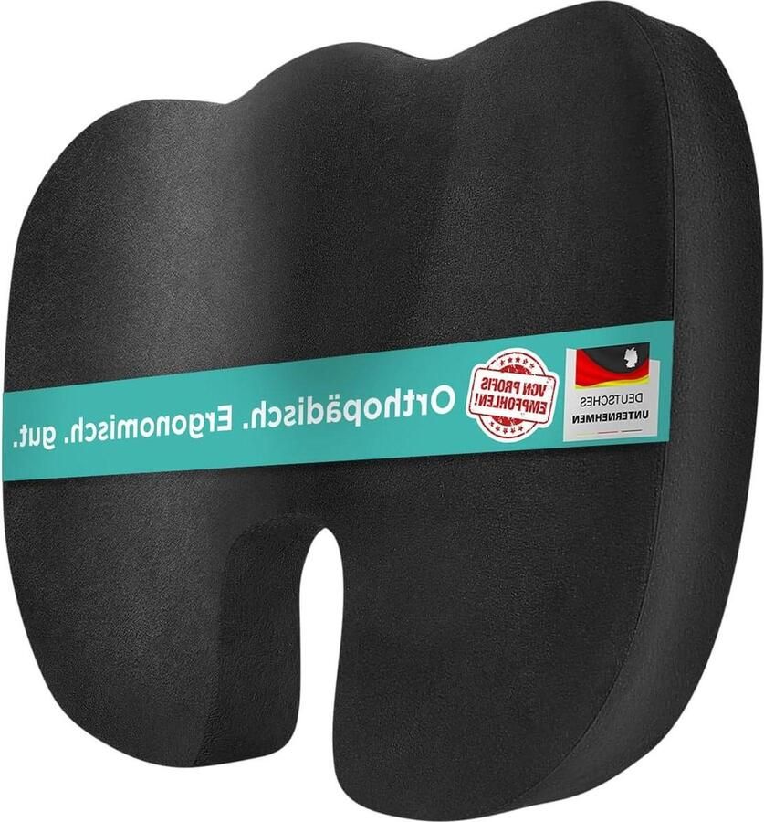 Ergonomisch orthopedisch zitkussen voor bureaustoel en auto stuitbeenkussen van traagschuim voor beter zitcomfort (zwart)