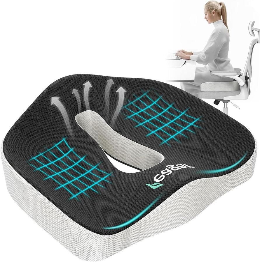 Ergonomisch Orthopedisch Zitkussen voor Kantoorstoel en Auto Geheugenschuim Zitkussen voor Coccyx Comfort (Zwart)