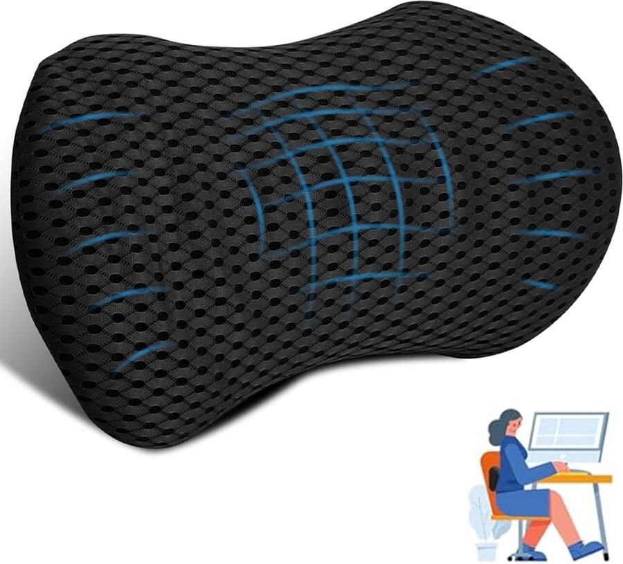 Ergonomisch rugkussen 46×22x16 cm Rugsteun Orthopedisch rugkussen Lendensteun Rugsteun Auto Rugondersteuning Onderrugondersteuning Lendenkussen Ergonomisch Traagschuim Geschikt voor Bureaustoel Auto Bed Bank Zwart