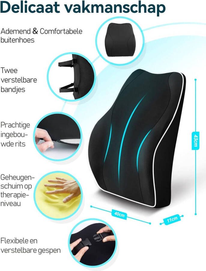 Ergonomisch Rugkussen Lendenkussen van Traagschuim Geschikt voor Autostoel Bureaustoel Gamestoel Met Verstelbare Banden Verlicht Rugklachten Universeel