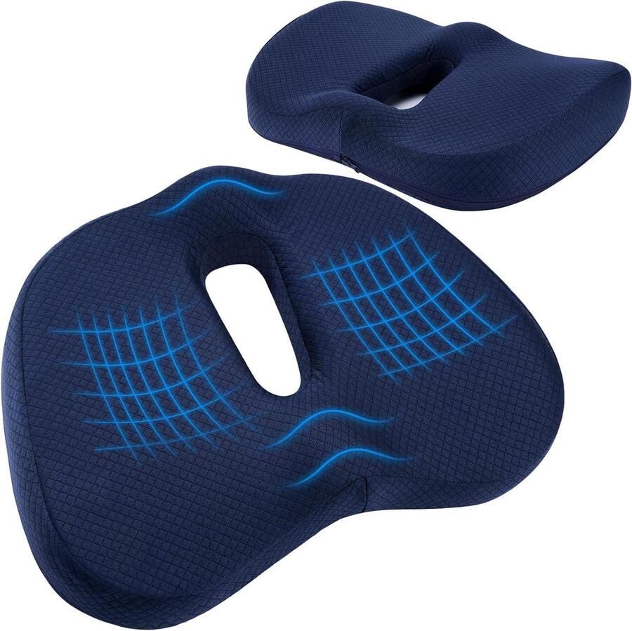 Orthopedisch Traagschuim Zitkussen voor Bureaustoel Autostoel Rolstoel Ergonomisch Ontwerp voor Ischias Aambeien en Rugpijn Blauw Allecto Plus