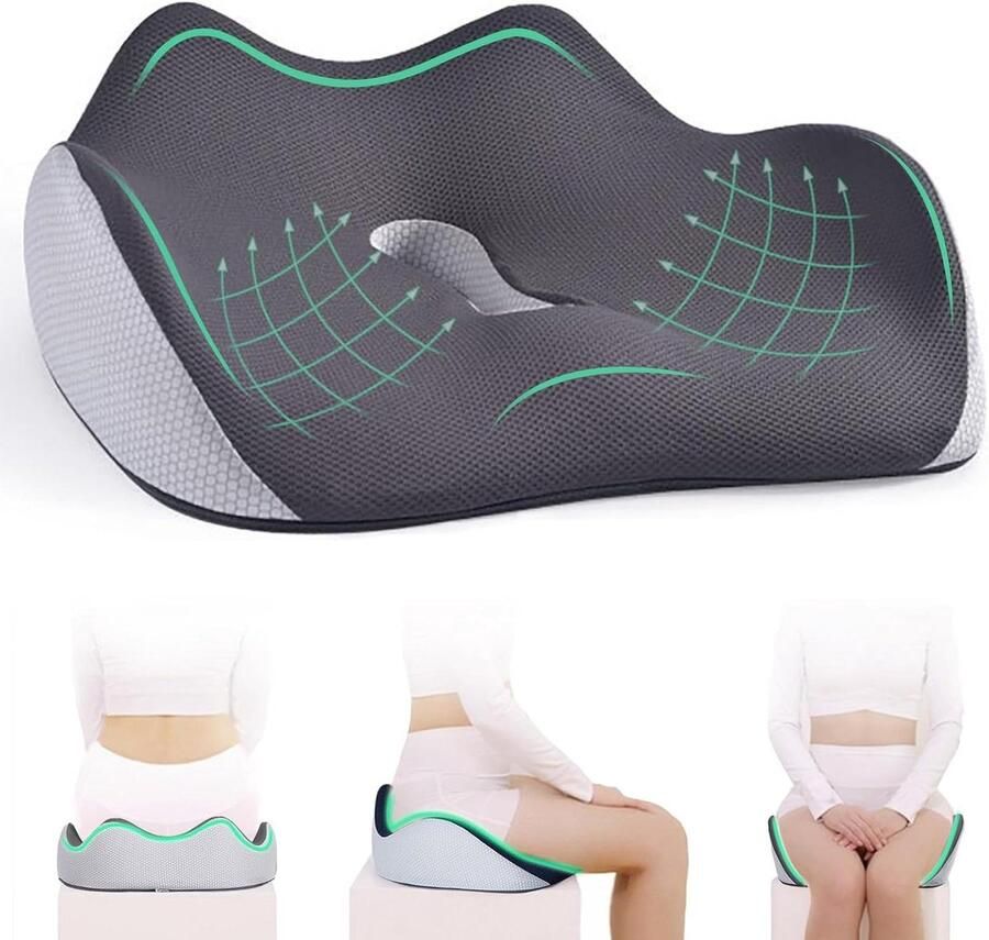 Ergonomisch Traagschuim Zitkussen voor Bureaustoel Autostoel Rolstoel Grijs