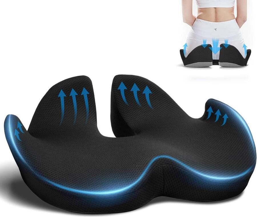 Ergonomisch traagschuim zitkussen voor bureaustoel orthopedisch drukontlasting heupen stuitbeen coccyx ischias rolstoel autostoel