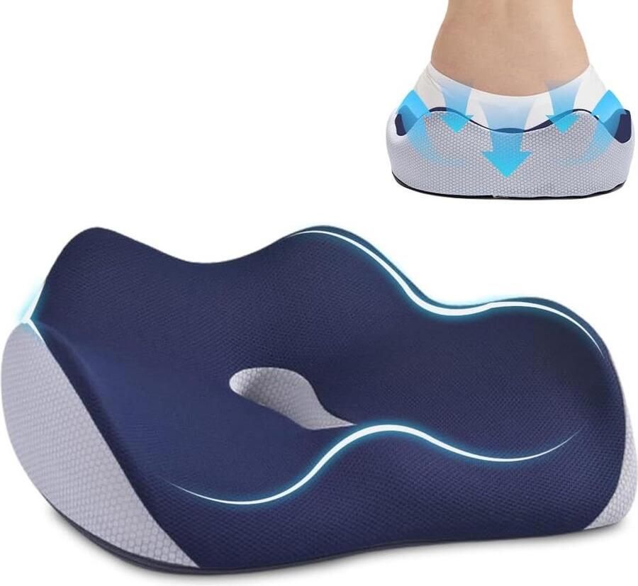 Ergonomisch traagschuim zitkussen voor bureaustoel pijnverlichtend en wasbare overtrek lendenondersteuning voor kantoor auto thuis langdurig zitten