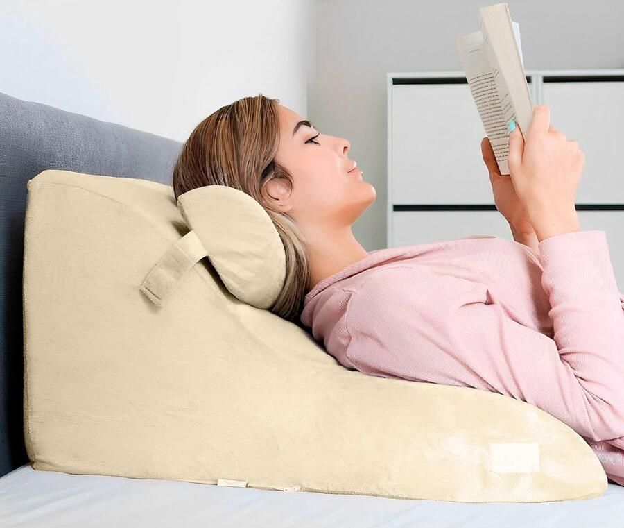 Ergonomisch wigkussen beige rugkussen leeskussen van traagschuim: Ontdek het verschil met ons wigkussen bed leeskussen voor je bed en bank en ons rugkussen
