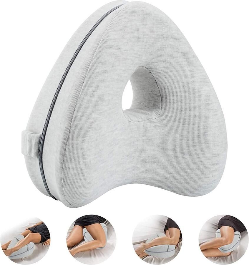 Ergonomisch Zijslaper Kussen met Optimaal Memory Foam en Afneembare Wasbare Cover Beenkussen Kniekussen voor Zijslapers (Lichtgrijs Harttype) Kniekussen voor in bed