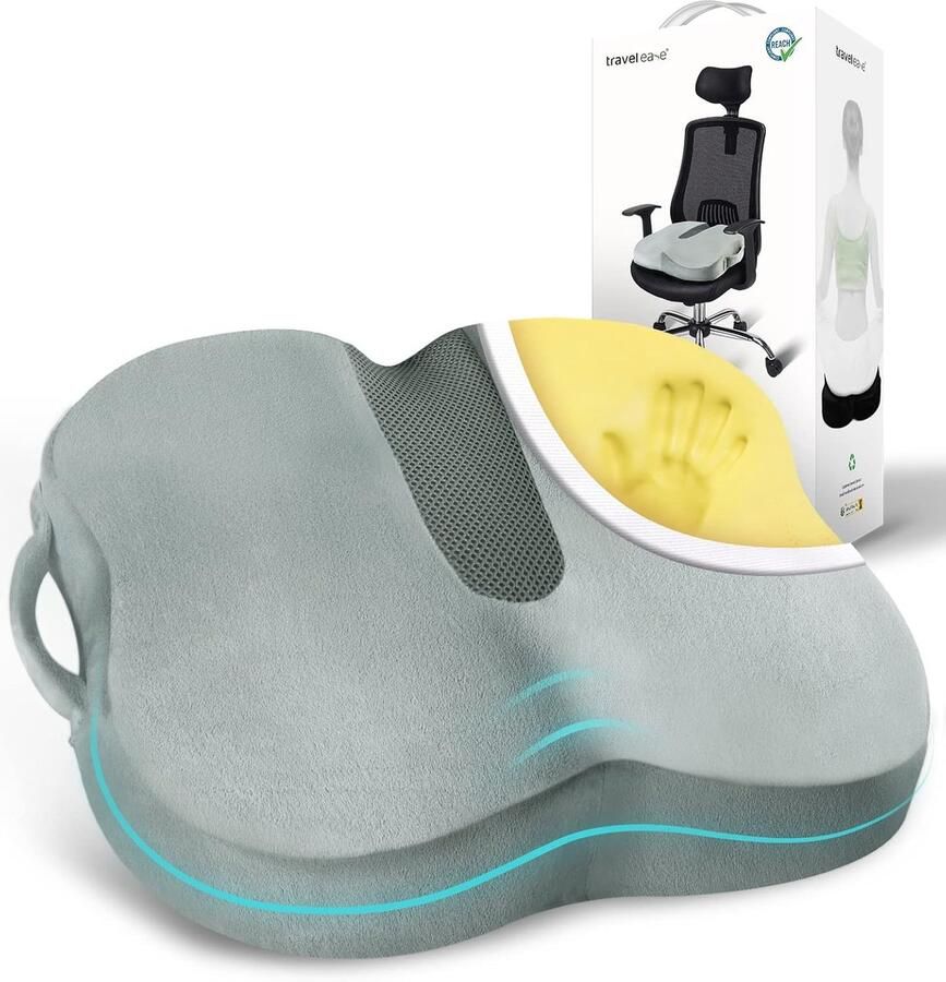 Ergonomisch Zitkussen met Traagschuim Comfortabel en Antislip voor Bureaustoel en Auto