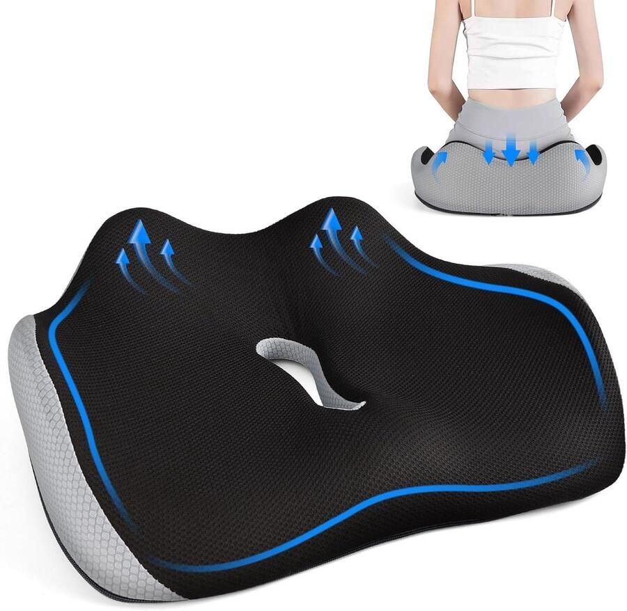 Ergonomisch Zitkussen van Geheugenschuim voor Kantoorstoel Autostoel en Rolstoel met Wasbare Hoes Coccyx Kussen Orthopedisch