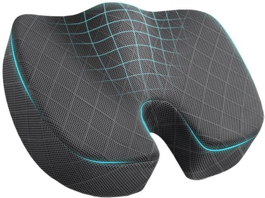 Ergonomisch zitkussen van traagschuim Ademend zitkussen Autostoelkussen Kussen voor pijnverlichting van het stuitje Ondersteuning van taille en heupen Geschikt voor bureaustoelen autostoelen vliegtuigen en tribunes Grijs