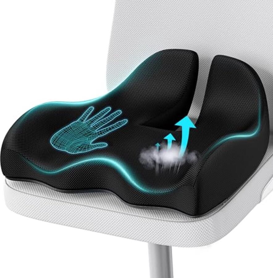 Ergonomisch Zitkussen voor Bureaustoel en Auto Memory Foam voor Lendenondersteuning en Coccyx Pijnverlichting Zwart X-Large