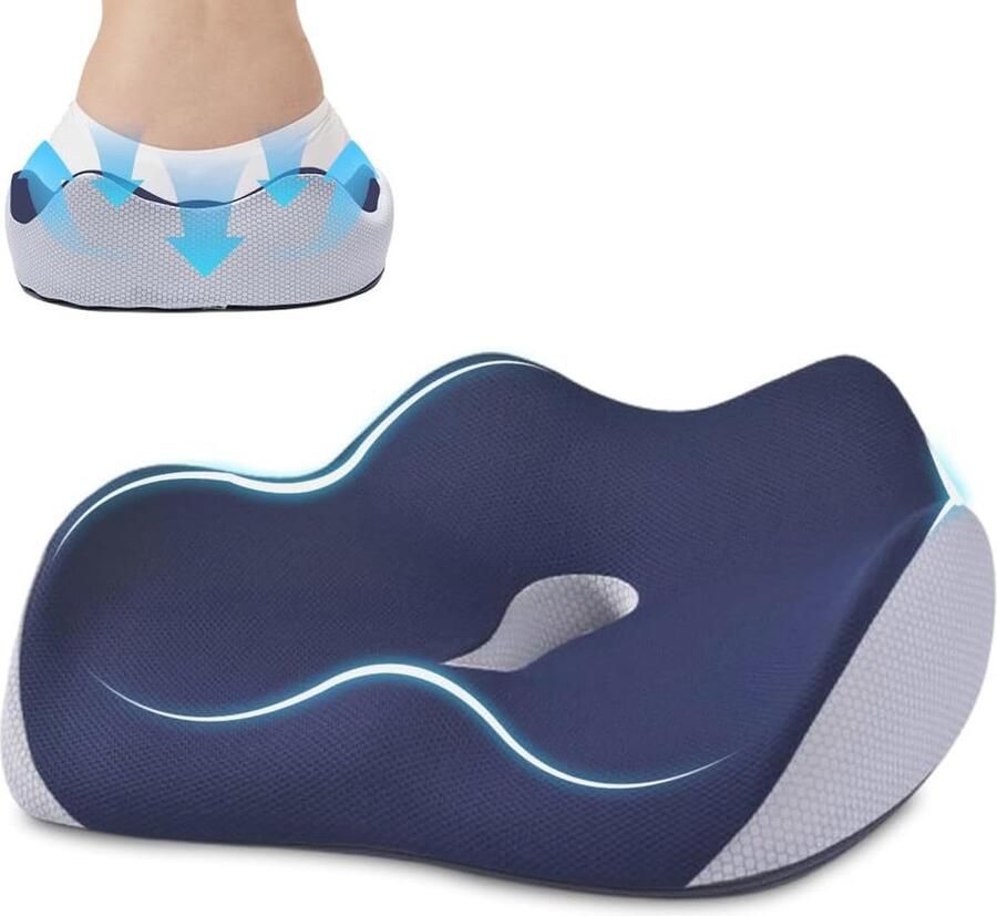 Ergonomisch Zitkussen voor Bureaustoel Traagschuim Kussen voor Comfort en Lendenondersteuning Wasbare Hoes Perfect voor Thuis en Op Kantoor