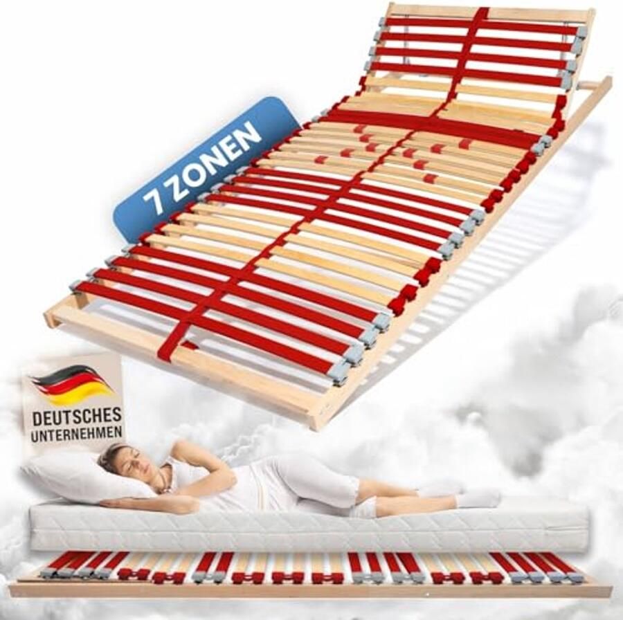7-Zone Lattenbodem 90 x 200 cm met Verstelbare Hoofdeinde voor Optimale Slaapcomfort