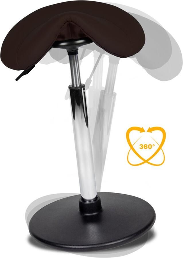 Ergonomische balanskruk wiebelkruk zit-sta kruk zadelkruk stahulp hoog model in de kleur bruin