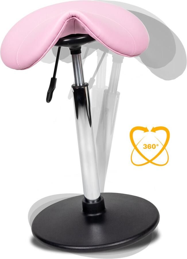 Ergonomische balanskruk wiebelkruk zit-sta kruk zadelkruk stahulp hoog model in de kleur roze