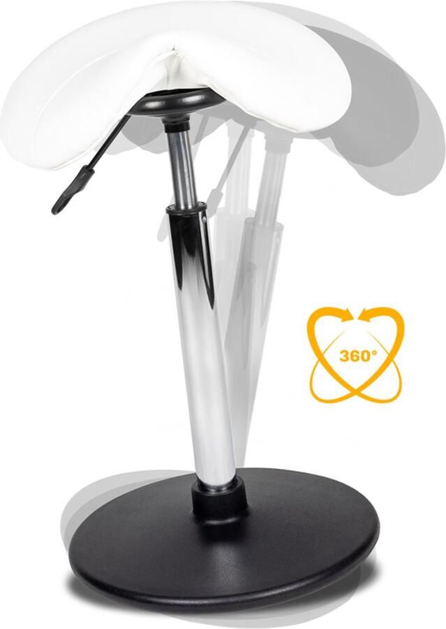 Ergonomische balanskruk wiebelkruk zit-sta kruk zadelkruk stahulp hoog model in de kleur wit