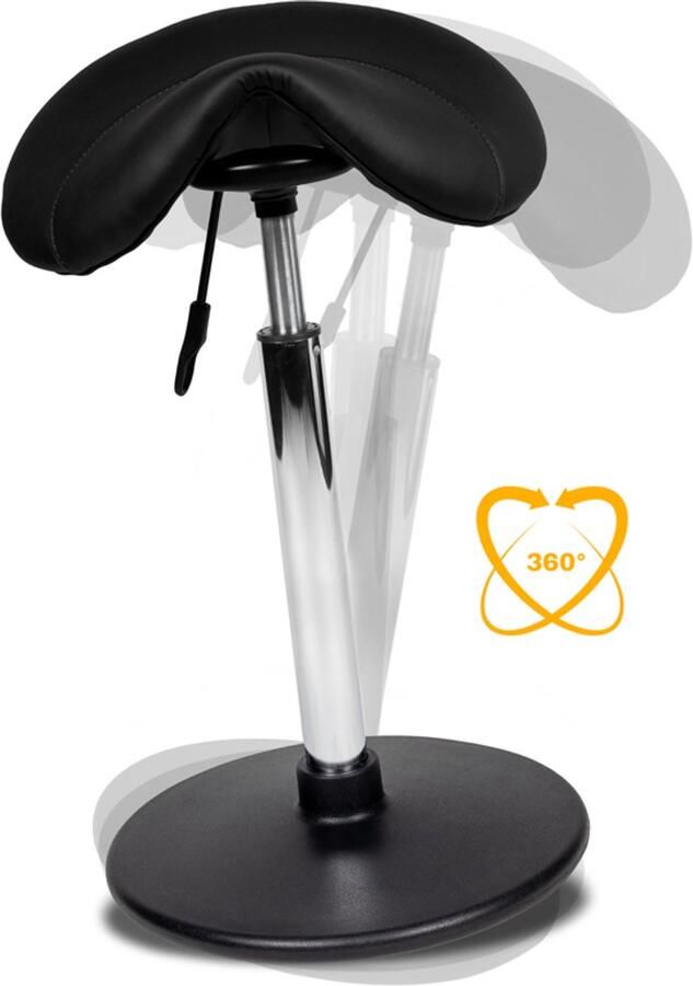 Ergonomische balanskruk wiebelkruk zit-sta kruk zadelkruk stahulp hoog model in de kleur zwart