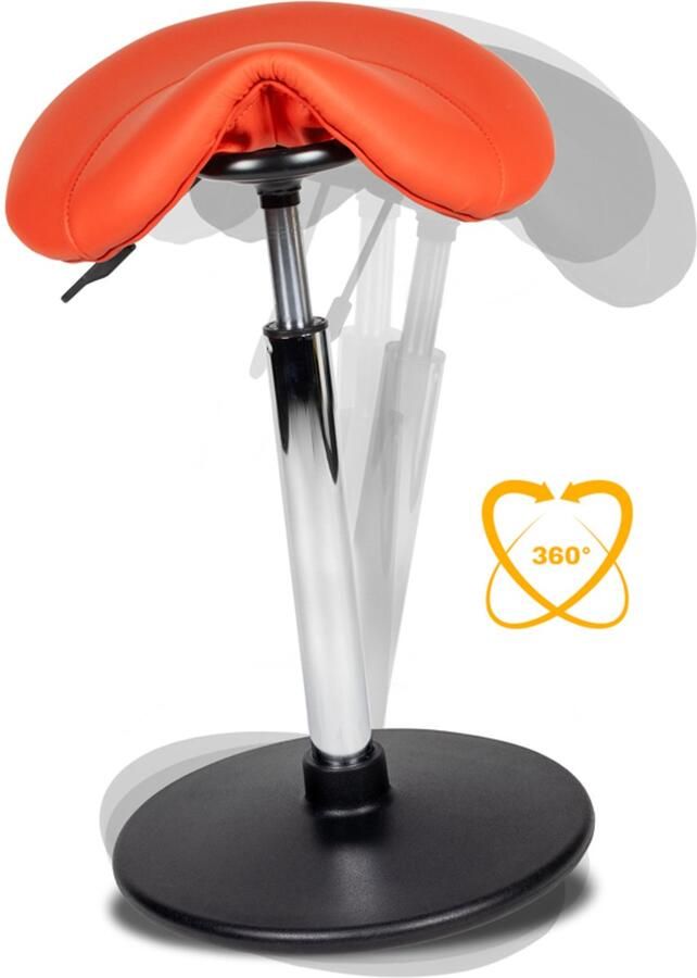 Ergonomische balanskruk wiebelkruk zit-sta kruk zadelkruk stahulp hoog model in de kleur oranje