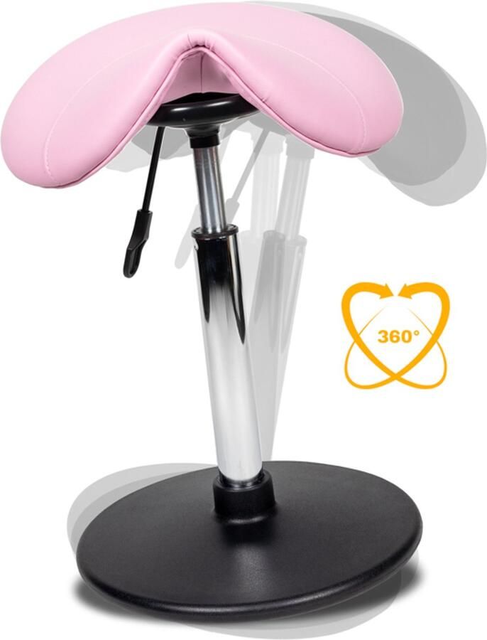 Ergonomische balanskruk wiebelkruk zit-sta kruk zadelkruk stahulp standaard model in de kleur roze