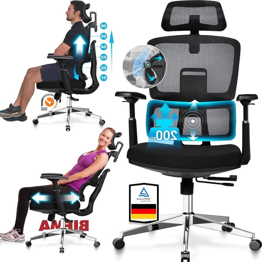 Ergonomische bureaustoel 180 kg gamingstoel verstelbare rugleuning ErgoGame Max Bureaustoel