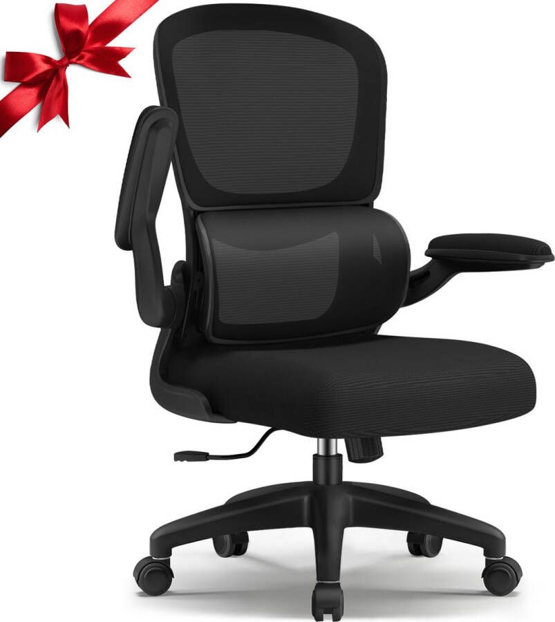 Elekiatech Ergonomische Bureaustoel Bureaustoelen met Opklapbare Armleuningen en Verstelbaar Hoofdkussen-Office Chair met Schommelend Achteroverleunen tot 135° Geschikt voor Volwassenen tot 150kg Belasting Zwart