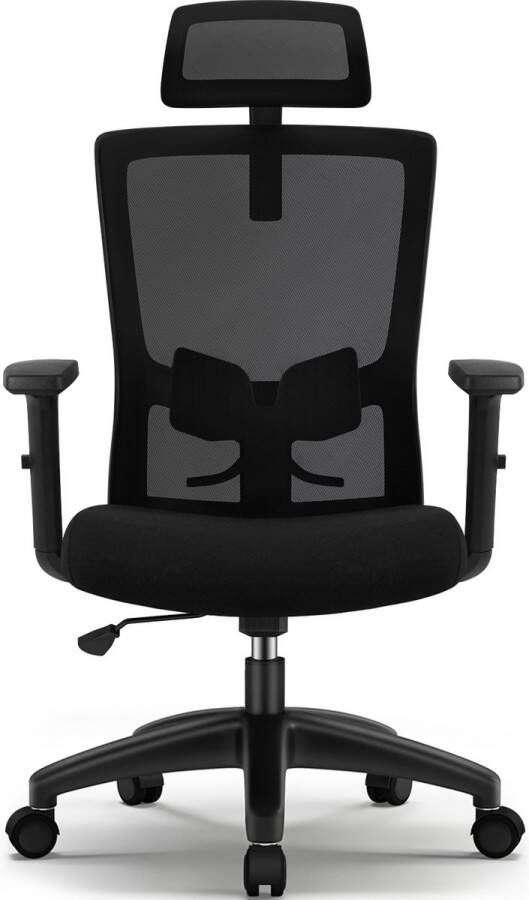 Ergonomische Bureaustoel Bureaustoelen voor Volwassenen met Verstelbare Hoofdsteun Armleuningen en Lendensteun 150 Kg Zwart