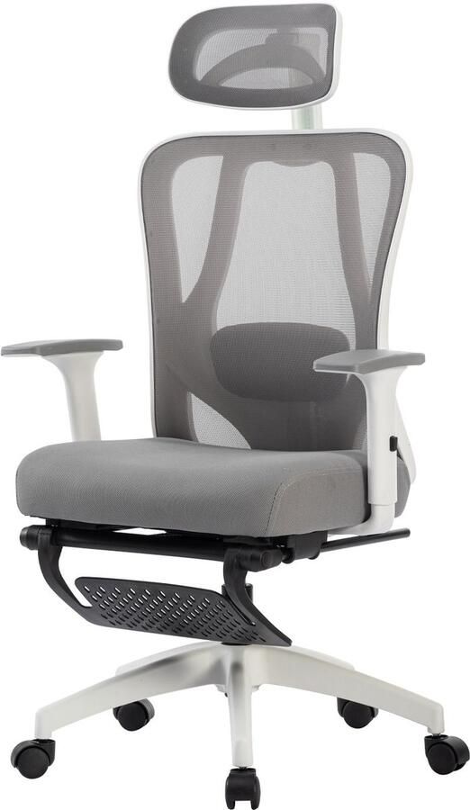 FOXSPORT Ergonomische Bureaustoel Bureaustoelen voor volwassenen Office Chair Ergonomisch Zitdiepte verstelbaar Basis van aluminiumlegering Maximale belasting 150KG Grijs