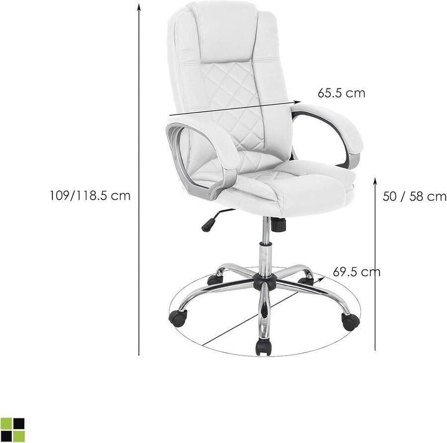 Ergonomische bureaustoel Cash model Verstelbaar in hoogte Comfortabele rugleuning en armleuningen Wit Modern ontwerp