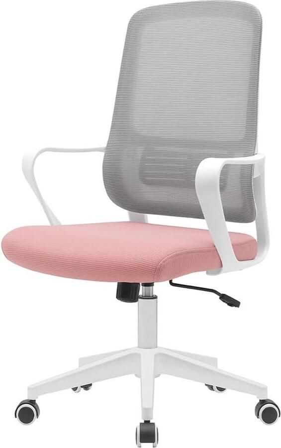 Ergonomische bureaustoel draaibare wielen krasbestendig rugleuning ademende stof lendensteun hoogteverstelling 98-108 cm roze en grijs
