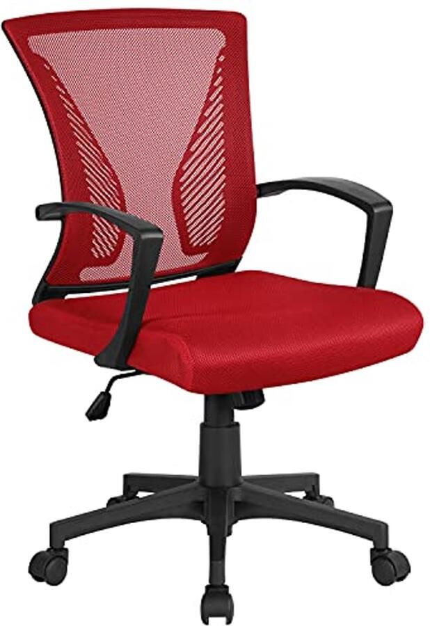 Ergonomische Bureaustoel Draaistoel in Hoogte Verstelbaar met Mesh Bekleding Rood
