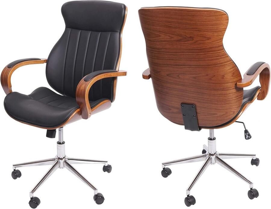 Ergonomische Bureaustoel Draaistoel met Hoogte Verstelling in Retrodesign Donkerbruin en Zwart