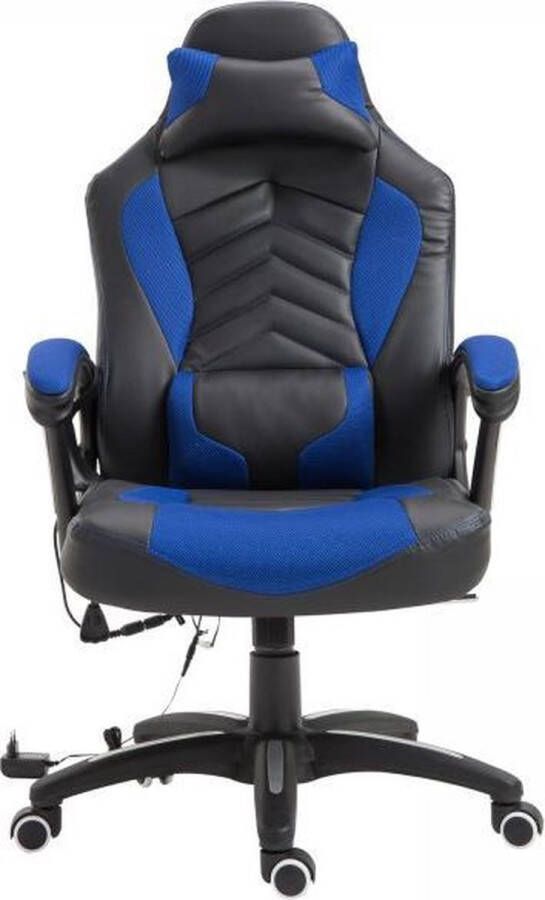 Ergonomische Bureaustoel – Gamestoel – Gamechair – Massage functie – Warmtefunctie Kunstleer Zwart Blauw - Foto 1