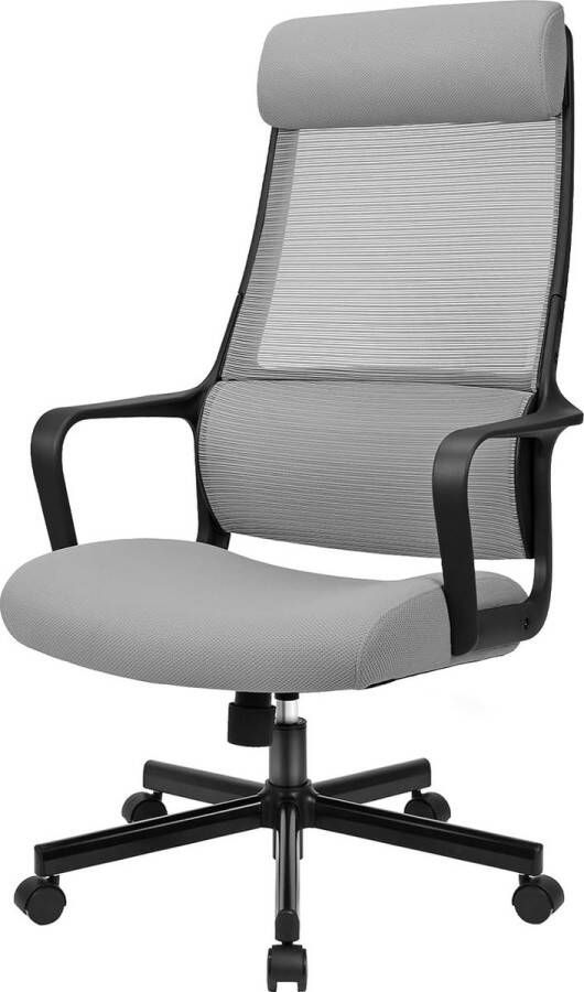 Ergonomische bureaustoel hoge rugleuning met lendensteun en hoofdsteun draaistoel 48-54 cm gasveer bureaustoel en armleuningen tot 150 kg 330 lb laadvermogen grijs