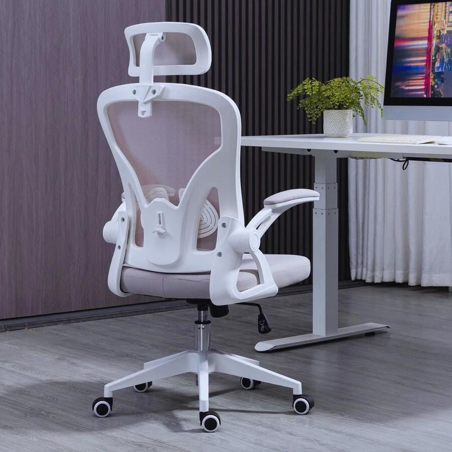 Ergonomische Bureaustoel In Gaas Met Lumbale Ondersteuning Hoogrug 3D Verstelbare Armleuningen En Hoofdsteun – Draaibaar Kantelbaar En Geschikt Tot 150 kg Voor Thuiswerk En Gaming