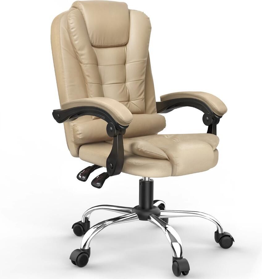 Ergonomische bureaustoel BIGZZIA Bureaustoel In hoogte verstelbaar Draaibaar Dubbele dikke vulling Bruin