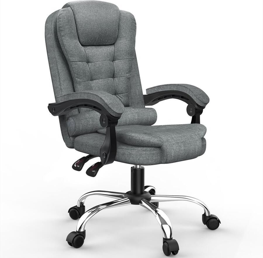 Ergonomische bureaustoel BIGZZIA Bureaustoel In hoogte verstelbaar Draaibaar Dubbele dikke vulling Donkergrijs