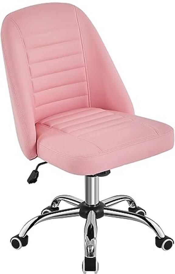 Ergonomische Bureaustoel in Kunstleer Draaistoel zonder Armleuningen Verstelbare Hoogte Comfortabele Zitervaring Lichtroze