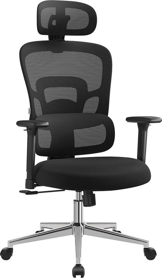 Rootz Living Rootz Ergonomische Bureaustoel Inktzwart Staal PU-leer Verstelbare hoogte 70 cm x 70 cm x (117-125 cm) Capaciteit 150 kg