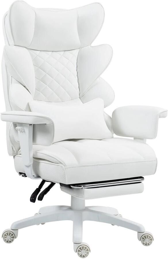 Corenia Ergonomische Bureaustoel Loungestoel Gamingstoel met Pocketvering en Lendensteun Comfortabele Kantoorstoel met Armleuningen Verstelbare Hoge Rugleuning Draai- en Roldesign Voor Gaming & Thuiswerken Wit